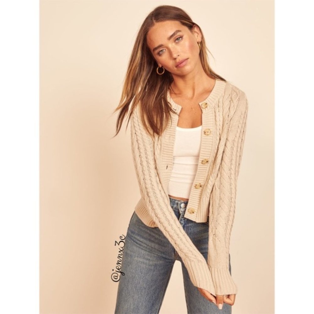 Reformation Foret Cable Knit Cardigan || Oatmeal